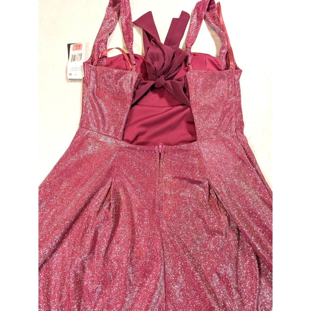 City Vibe Womens Junior Magenta Glitter Metallic Bow Flare Dress Size 11 Formal - Picture 5 of 11